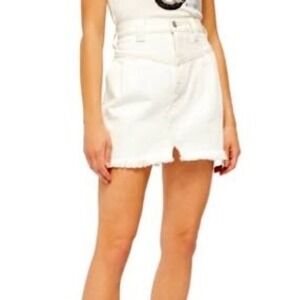 Free People We The Free Side Car Denim Mini Skirt in White Size 29 Boho Western